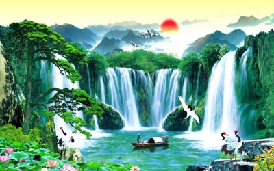 File tranh Tranh phong cảnh Sơn Thủy Hữu Tình đẹp #7 (gốc) chủ đề con người