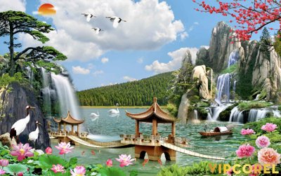Tải file Tranh phong thủy 3D - phong cảnh sơn thủy hữu tình #118 (ảnh gốc) in gạch men