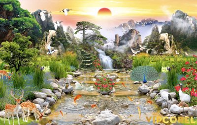 File gốc Tranh phong thủy 3D - phong cảnh sơn thủy hữu tình #119 (PNG) chất lượng cao