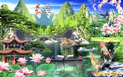 Mua file tranh gốc Tranh phong thủy 3D - phong cảnh sơn thủy hữu tình #35 tại Filetranh.com