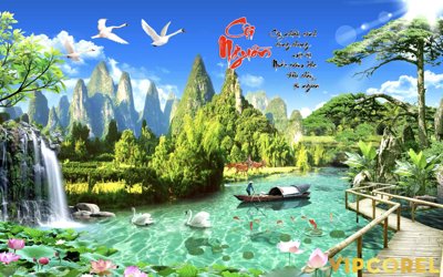 File in trần Tranh phong thủy 3D - phong cảnh sơn thủy hữu tình #44 (bản gốc) mây trời