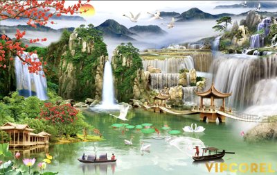 Tải file Tranh phong thủy 3D - phong cảnh sơn thủy hữu tình #45 (gốc) làm file in ấn