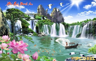 File gốc Tranh phong thủy 3D - phong cảnh sơn thủy hữu tình #46 (in lụa) họa tiết 3D