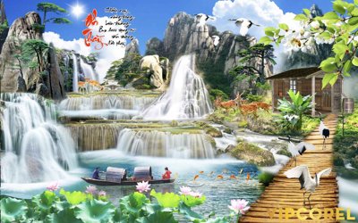 File gốc Tranh phong thủy 3D - phong cảnh sơn thủy hữu tình #47 (chuẩn màu) cho in offset