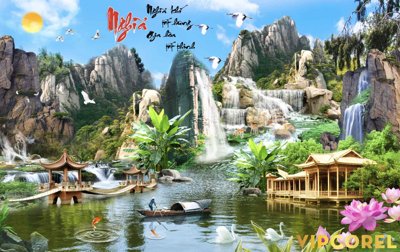 File tranh Tranh phong thủy 3D - phong cảnh sơn thủy hữu tình #49 (bản gốc) trang trí văn phòng