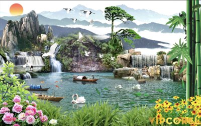 File gốc Tranh phong thủy 3D - phong cảnh sơn thủy hữu tình #76 (PNG) nền trong suốt