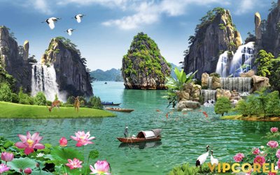 File in lụa Tranh phong thủy 3D - phong cảnh sơn thủy hữu tình #93 (hoa văn) Tranh phong thủy 3D - phong cảnh sơn thủy hữu tình #93