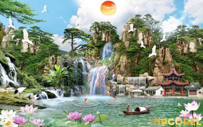 Tải file gốc Tranh phong thủy 3D - phong cảnh sơn thủy hữu tình #99 (in bạt) quảng cáo