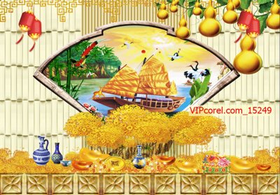 File in trần Tranh tài lộc - Tranh tường 3D file PSD 15249 (bản gốc) 5D