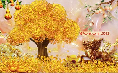 File gốc Tranh tài lộc - Tranh tường 3D file PSD 15322 (in lụa) cao cấp