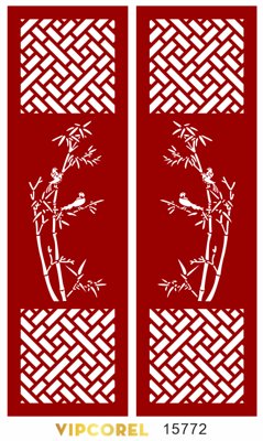 File in lụa Vách ngăn CNC họa tiết cây tre và chim vector (hoa văn) Vách ngăn CNC họa tiết cây tre và chim vector