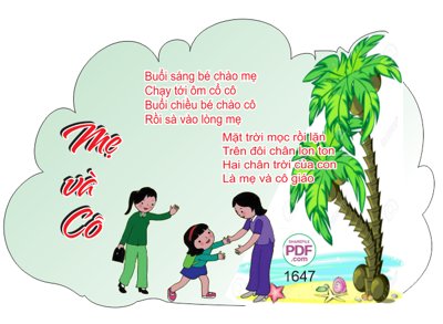 Hình ảnh file gốc in lụa Văn thơ trang trí mầm non - Mẹ và cô file PDF & CDR