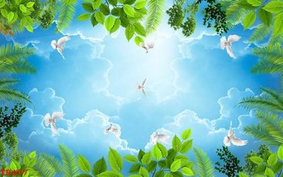 File tranh File tranh trần mây 3d TR487 (bản gốc) treo phòng ăn