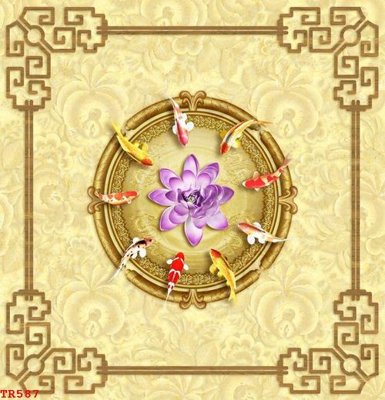 File gốc File tranh trần mây 3d TR587 (in lụa) tranh mã đáo