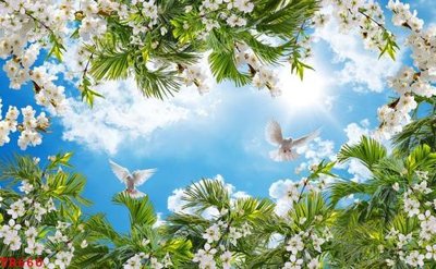 Download file gốc File tranh trần mây 3d TR660 (in lụa) hoa lá