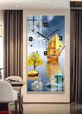 File gốc File tranh đồng hồ tráng gương BDH448 (in lụa) tranh mã đáo