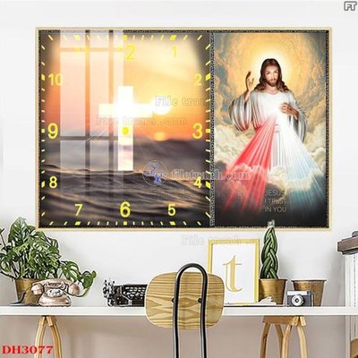 Tải file File tranh đồng hồ tráng gương DH3077 (gốc) chủ đề hoa sen