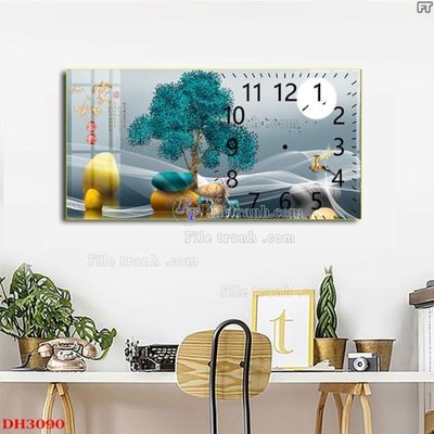 File tranh File tranh đồng hồ tráng gương DH3090 (gốc) in vải canvas
