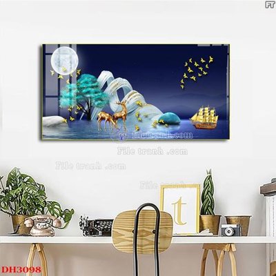 File in ấn File tranh đồng hồ tráng gương DH3098 chuyên nghiệp