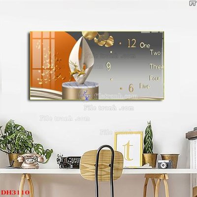 File gốc File tranh đồng hồ tráng gương DH3110 (in lụa) trang trí tường
