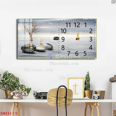 File tranh File tranh đồng hồ tráng gương DH3115 (gốc) in trên kính