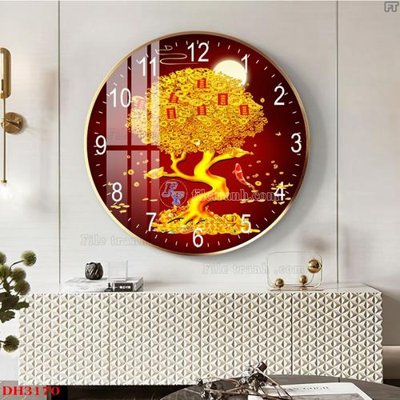 File tranh File tranh đồng hồ tráng gương DH3170 (gốc) phong cách tối giản
