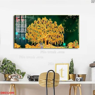File tranh in trần 3D File tranh đồng hồ tráng gương DH3209 (ảnh gốc)