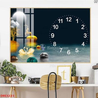 File gốc File tranh đồng hồ tráng gương DH3221 (phong cách) cổ điển