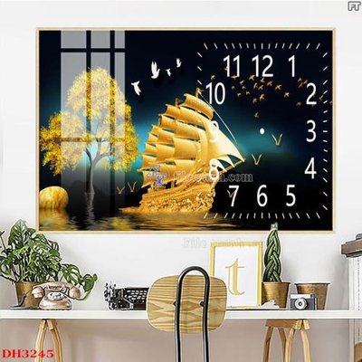 File in ấn File tranh đồng hồ tráng gương DH3245 chuyên nghiệp
