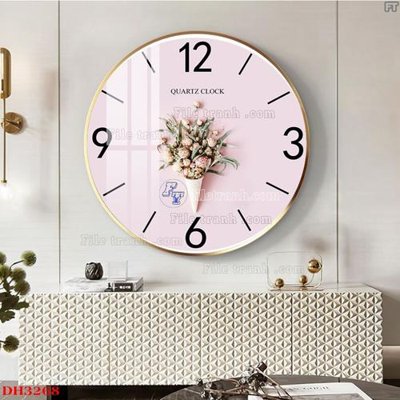 Ảnh gốc File tranh đồng hồ tráng gương DH3268 (nét căng) in mica