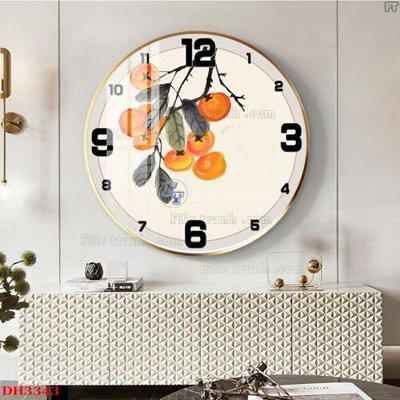 File gốc File tranh đồng hồ tráng gương DH3343 (in lụa) trang trí tường