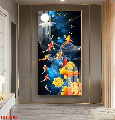 Download file gốc File tranh đồng hồ tráng gương DH3384 (in lụa) nghệ thuật