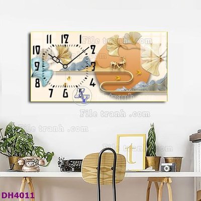 Hình ảnh gốc File tranh đồng hồ tráng gương hươu nai hiện đại FDH4011 (để in khổ lớn)