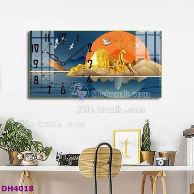 File PSD File tranh đồng hồ tráng gương hươu nai hiện đại FDH4018 (gốc) tách lớp chi tiết