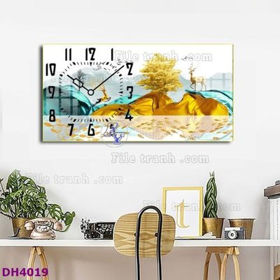 File PSD File tranh đồng hồ tráng gương hươu nai hiện đại FDH4019 (gốc) nhiều lớp (multi-layer)