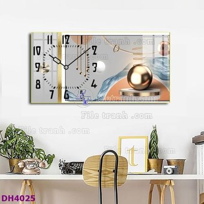 File gốc File tranh đồng hồ tráng gương hươu nai hiện đại FDH4025 (in lụa) tranh mã đáo