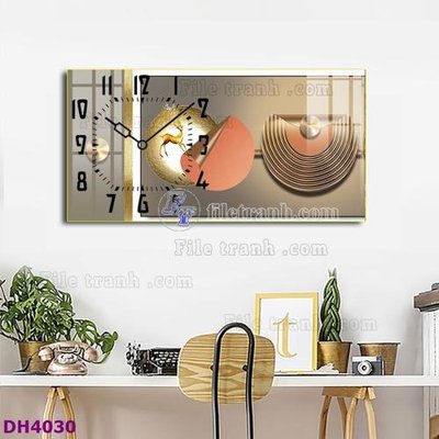 File in ấn File tranh đồng hồ tráng gương hươu nai hiện đại FDH4030 (bản gốc) cao cấp
