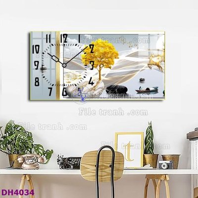 File in lụa File tranh đồng hồ tráng gương hươu nai hiện đại FDH4034 (hoa văn) File tranh đồng hồ tráng gương hươu nai hiện đại FDH4034