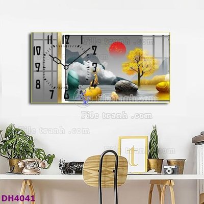 File tranh File tranh đồng hồ tráng gương hươu nai hiện đại FDH4041 (bản gốc) trang trí văn phòng