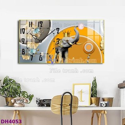 File tranh gốc File tranh đồng hồ tráng gương hươu nai hiện đại FDH4053 chủ đề hiện đại