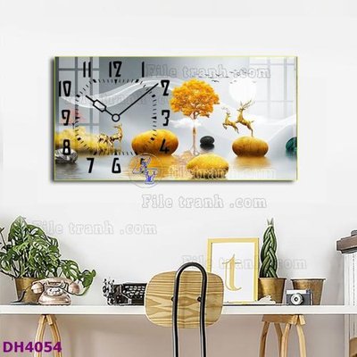 File tranh ảnh gốc File tranh đồng hồ tráng gương hươu nai hiện đại FDH4054 dùng cho in khổ lớn