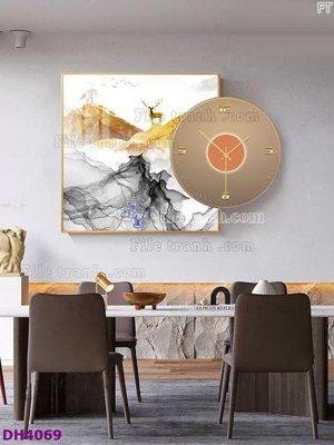 File tranh File tranh đồng hồ tráng gương kiểu mới DH4069 (gốc) in vải canvas