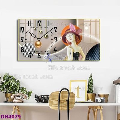 File tranh trang trí File tranh đồng hồ tráng gương hươu nai hiện đại FDH4079 (file gốc)