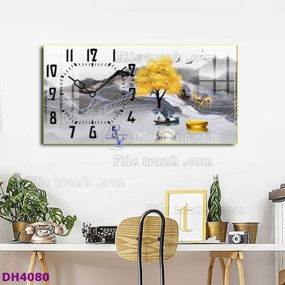 Tải file File tranh đồng hồ tráng gương hươu nai hiện đại FDH4080 (gốc) làm tranh trang trí