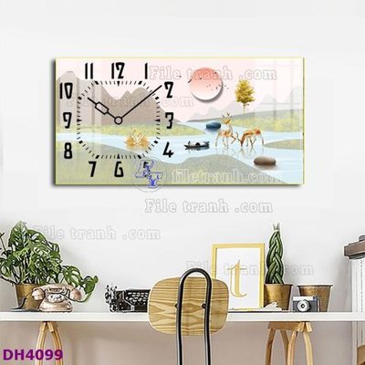 File gốc in ấn File tranh đồng hồ tráng gương hươu nai hiện đại FDH4099 (sẵn sàng tải về)