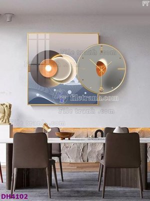 Download file gốc File tranh đồng hồ tráng gương kiểu mới DH4102 (in lụa) hoa lá