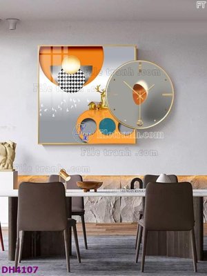 File tranh File tranh đồng hồ tráng gương kiểu mới DH4107 (bản gốc) in lụa 3D