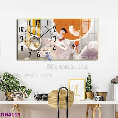 Chi tiết file tranh tráng gương File tranh đồng hồ tráng gương hươu nai hiện đại FDH4113 (ảnh gốc)