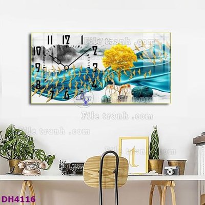 File gốc File tranh đồng hồ tráng gương hươu nai hiện đại FDH4116 (in lụa) chi tiết cao