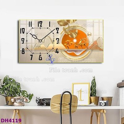 File tranh File tranh đồng hồ tráng gương hươu nai hiện đại FDH4119 (bản gốc) treo phòng ăn